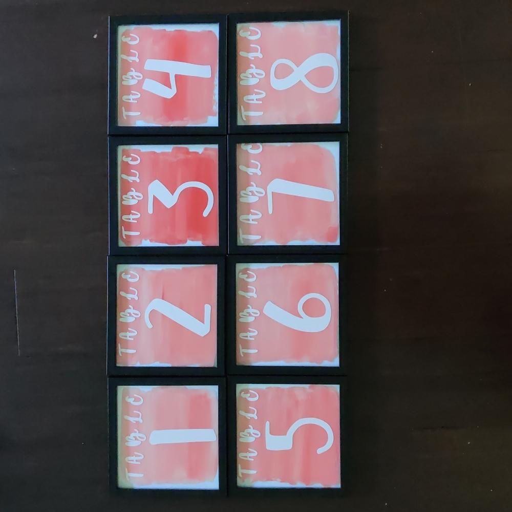 Blush Table Number signs - set of 8